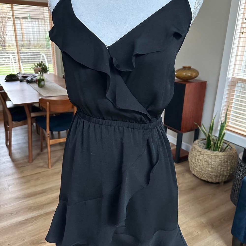express black spaghetti strap faux wrap elastic waist mini dress